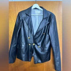 Anthropologie Black Leather Blazer with Gold Buttons